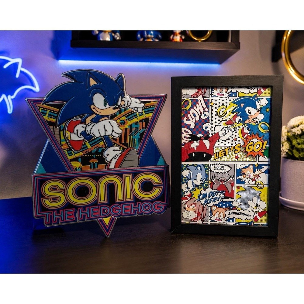 Sonic the Hedgehog Wall Art Sign & Framed Comic Print Room Decor Set